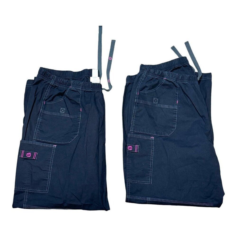 Koi Lite Womens 2XL PETITE Lot of Two XXL Scrub Pants Black Cotton Polyester